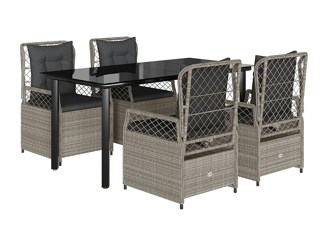 Ensemble à manger de jardin et coussins 5 pcs gris clair rotin