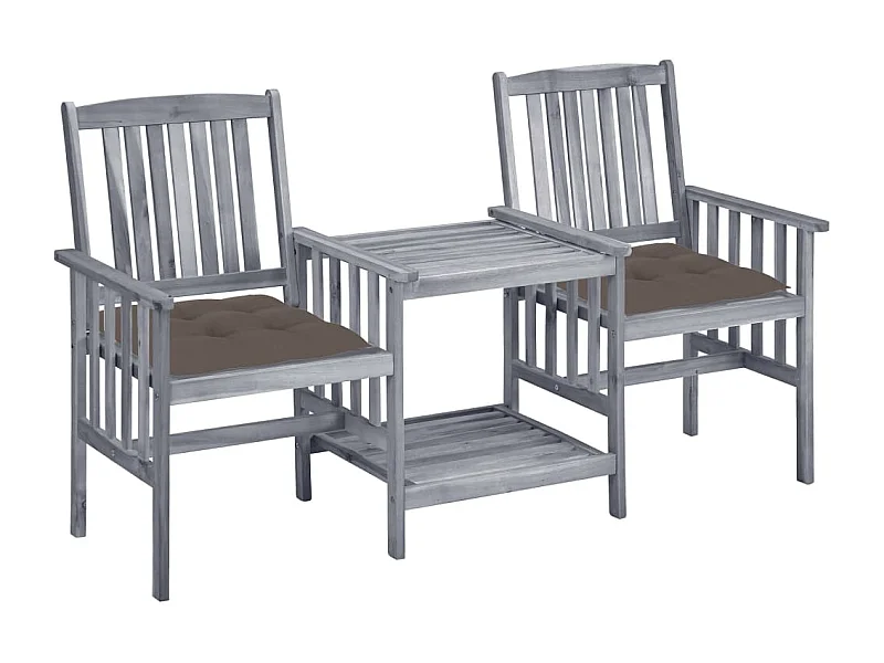 Chaises de jardin avec table à thé et coussins Acacia solide 51