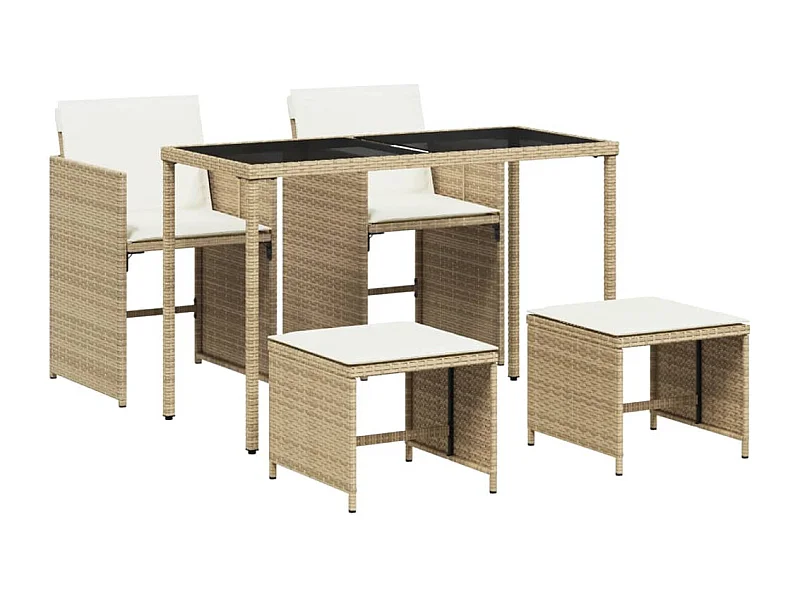 Ensemble à manger de jardin avec coussins 5pcs Beige poly rotin