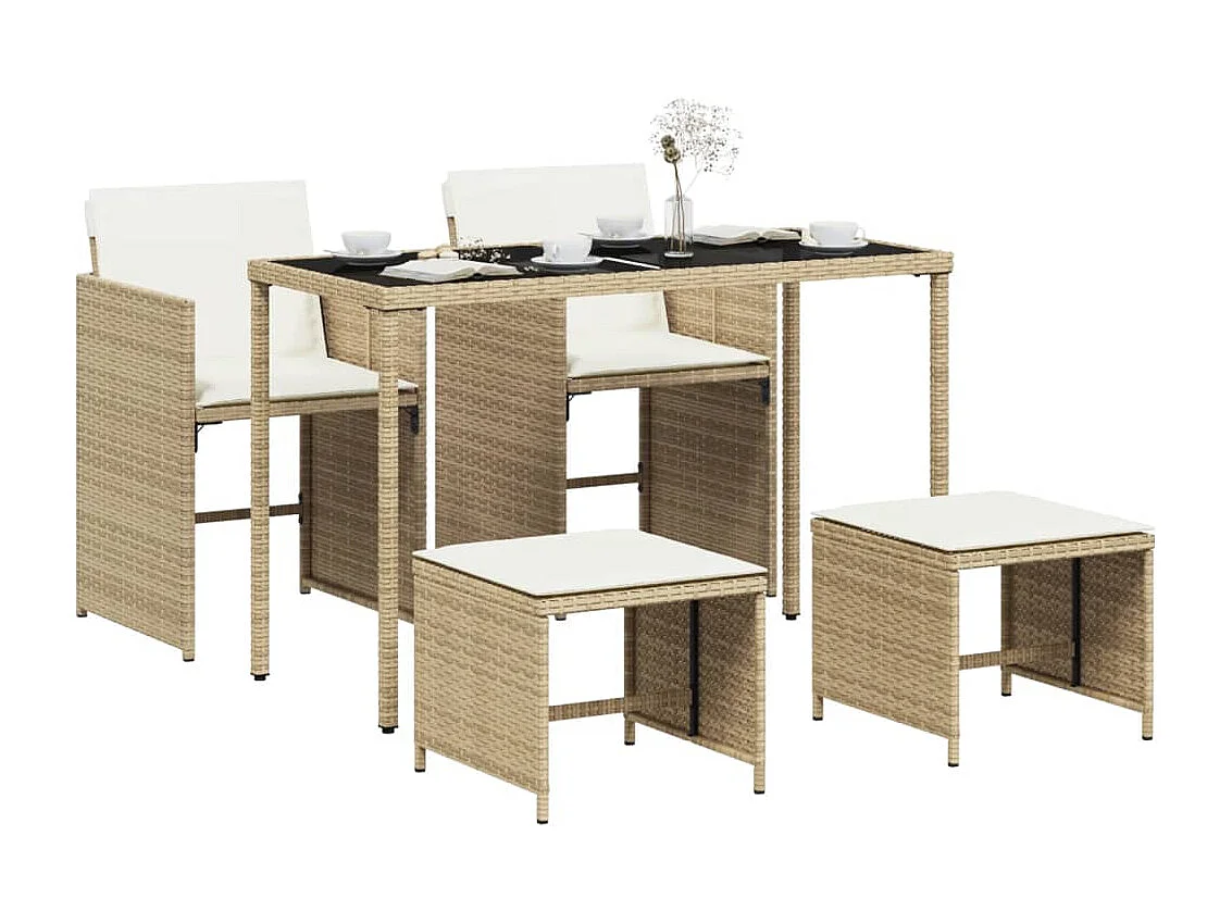 Ensemble à manger de jardin avec coussins 5pcs Beige poly rotin