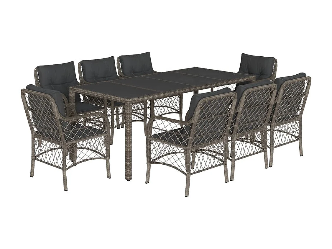 Ensemble à manger de jardin 9 pcs coussins gris résine tressée
