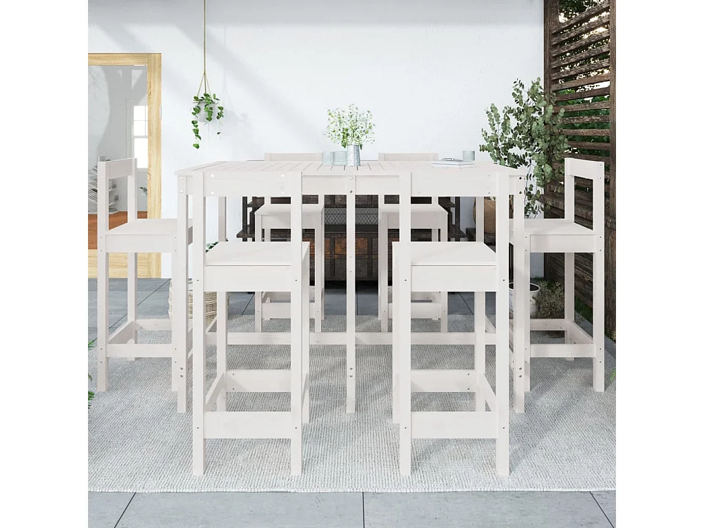 Ensemble de bar de jardin 7 pcs blanc bois de pin massif
