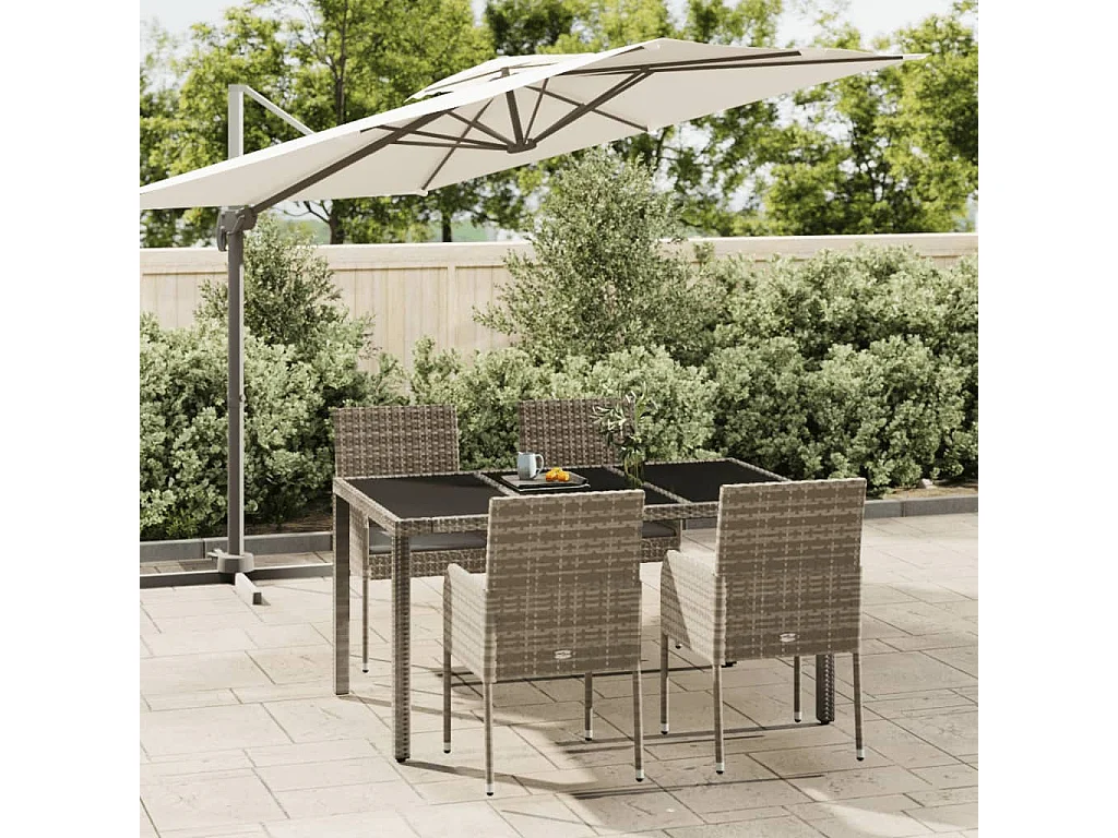 Ensemble à manger de jardin 5 pcs coussins gris résine tressée