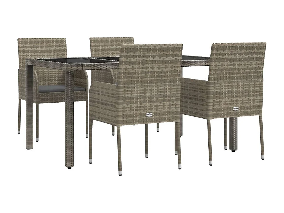 Ensemble à manger de jardin 5 pcs coussins gris résine tressée