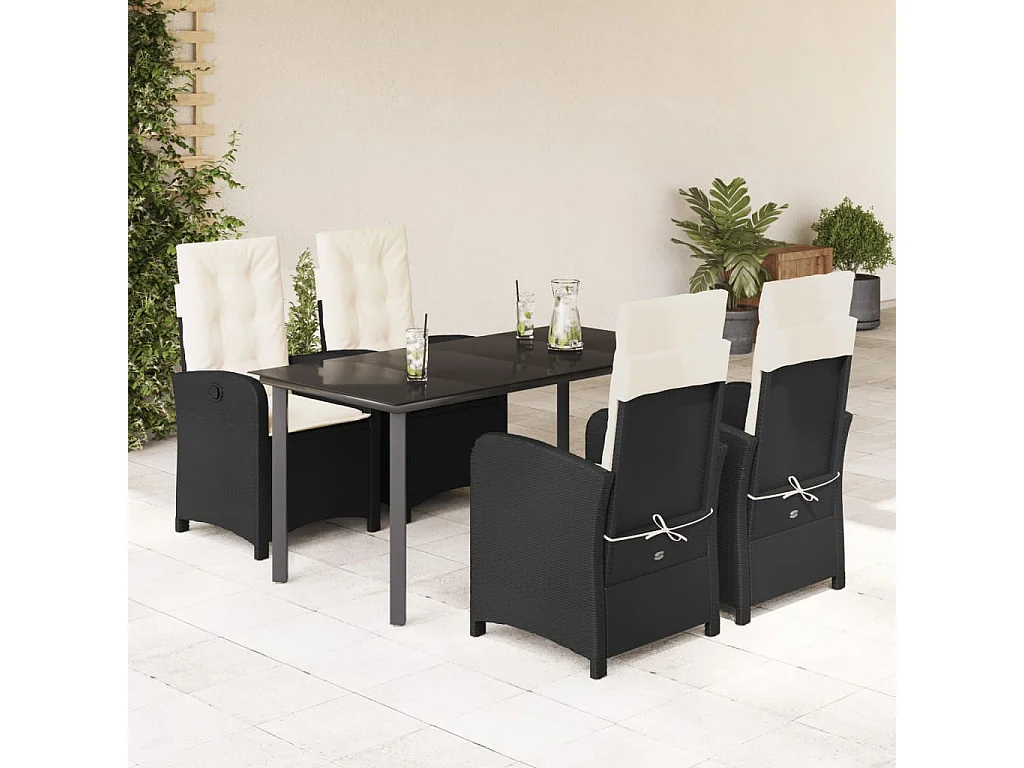 Ensemble à manger de jardin coussins 5pcs Noir Résine tressée