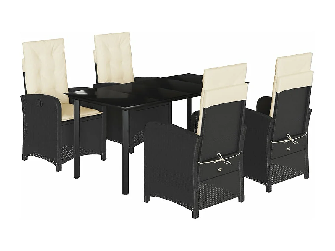 Ensemble à manger de jardin coussins 5pcs Noir Résine tressée