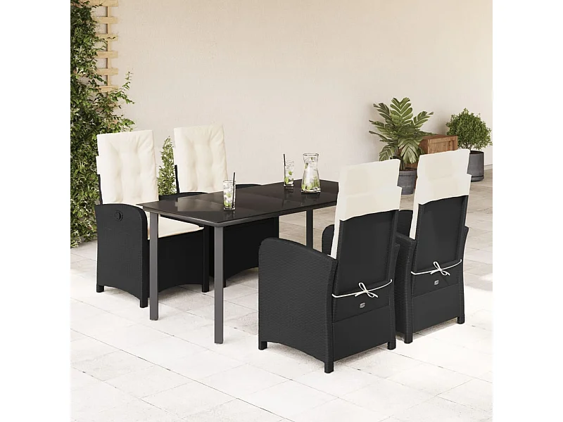 Ensemble à manger de jardin coussins 5pcs Noir Résine tressée