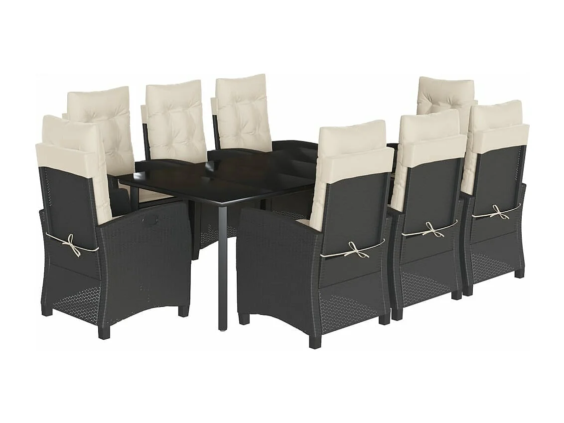Ensemble à manger de jardin 9pcs coussins noir résine tressée
