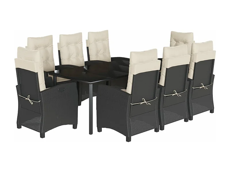 Ensemble à manger de jardin 9pcs coussins noir résine tressée