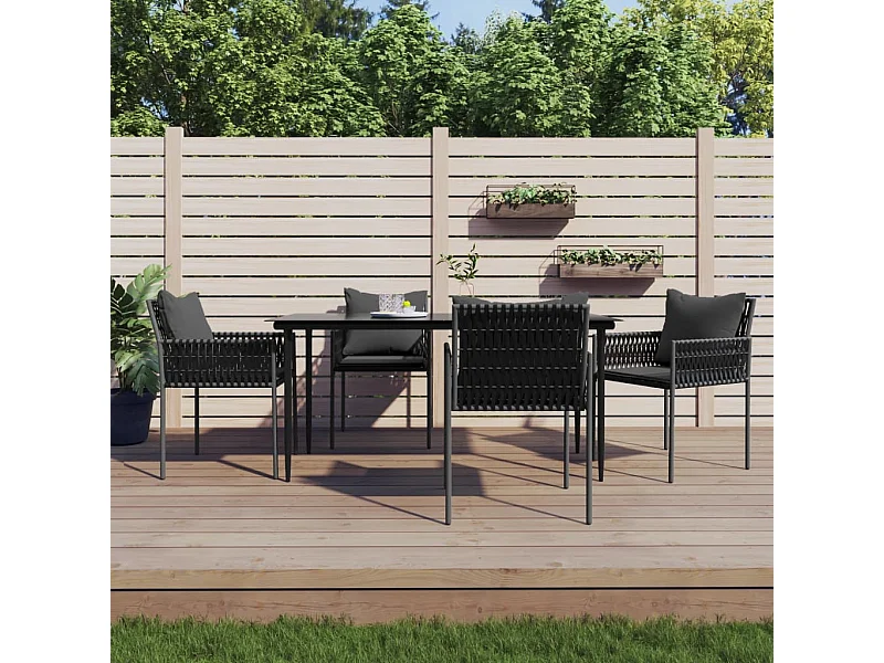 Ensemble à manger de jardin 5 pcs coussins résine tressée acier