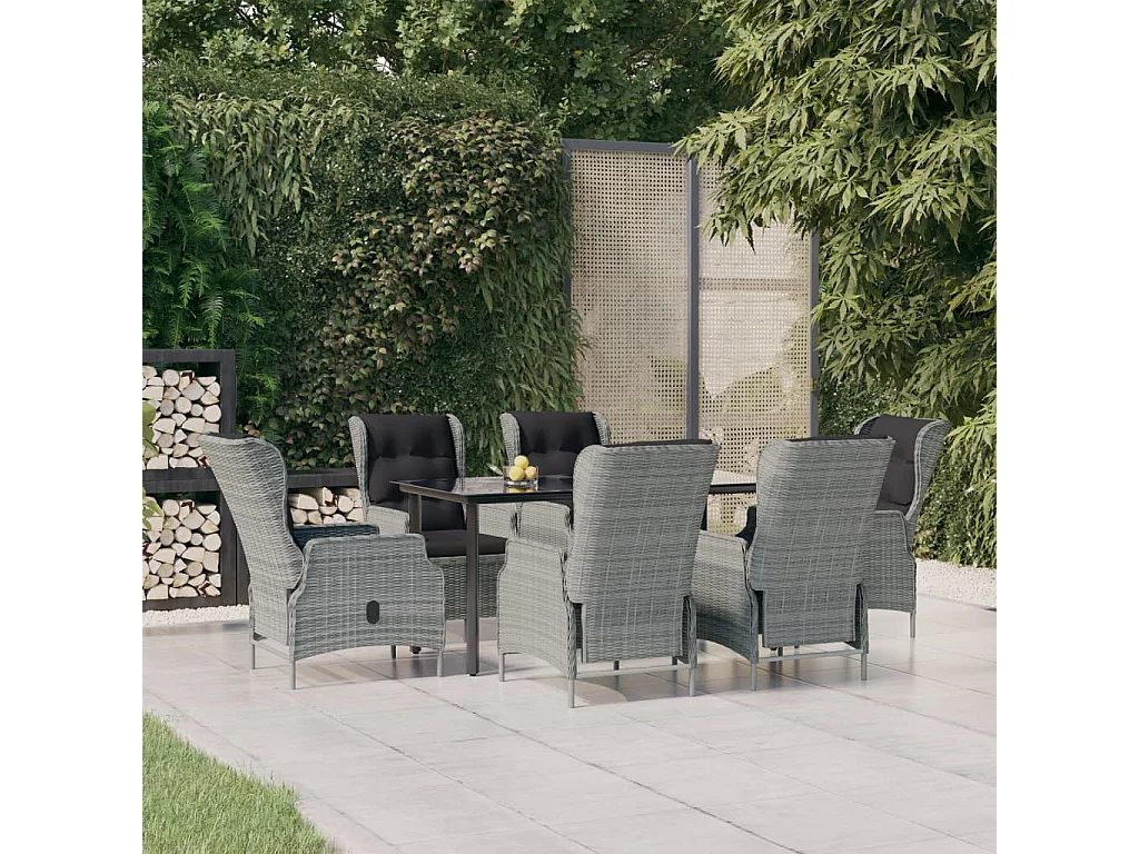 Ensemble à manger de jardin 7 pcs Gris clair Résine tressée