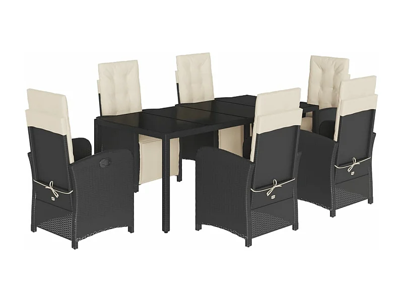 Ensemble à manger de jardin coussins 7pcs Noir Résine tressée