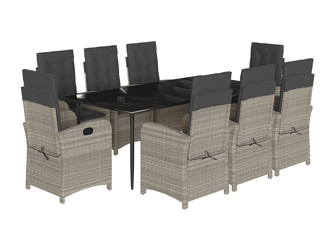 Ensemble à manger de jardin et coussins 9 pcs gris clair rotin