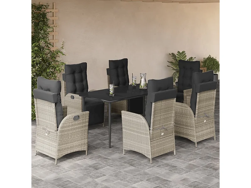 Ensemble à manger de jardin et coussins 7 pcs gris clair rotin