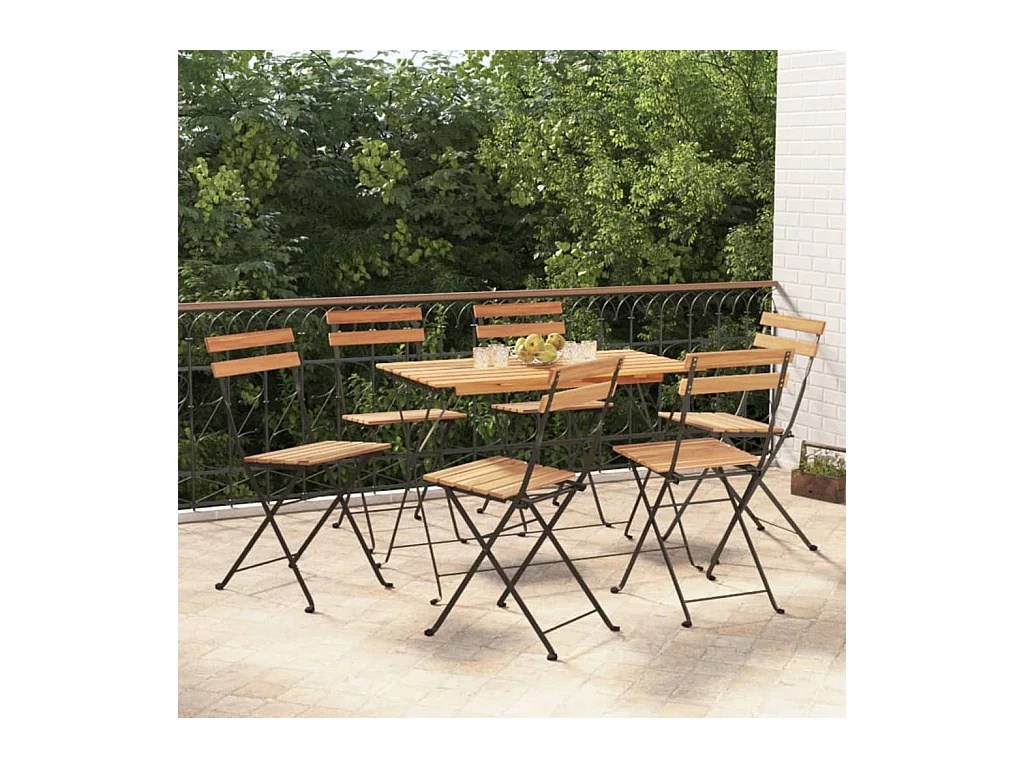 Ensemble de bistro pliable 7 pcs bois d'acacia solide et acier