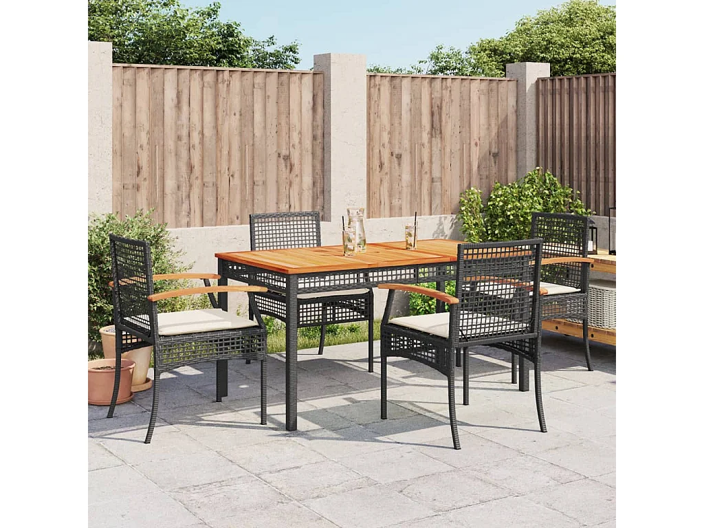 Ensemble à manger de jardin coussins 5pcs Noir Résine tressée