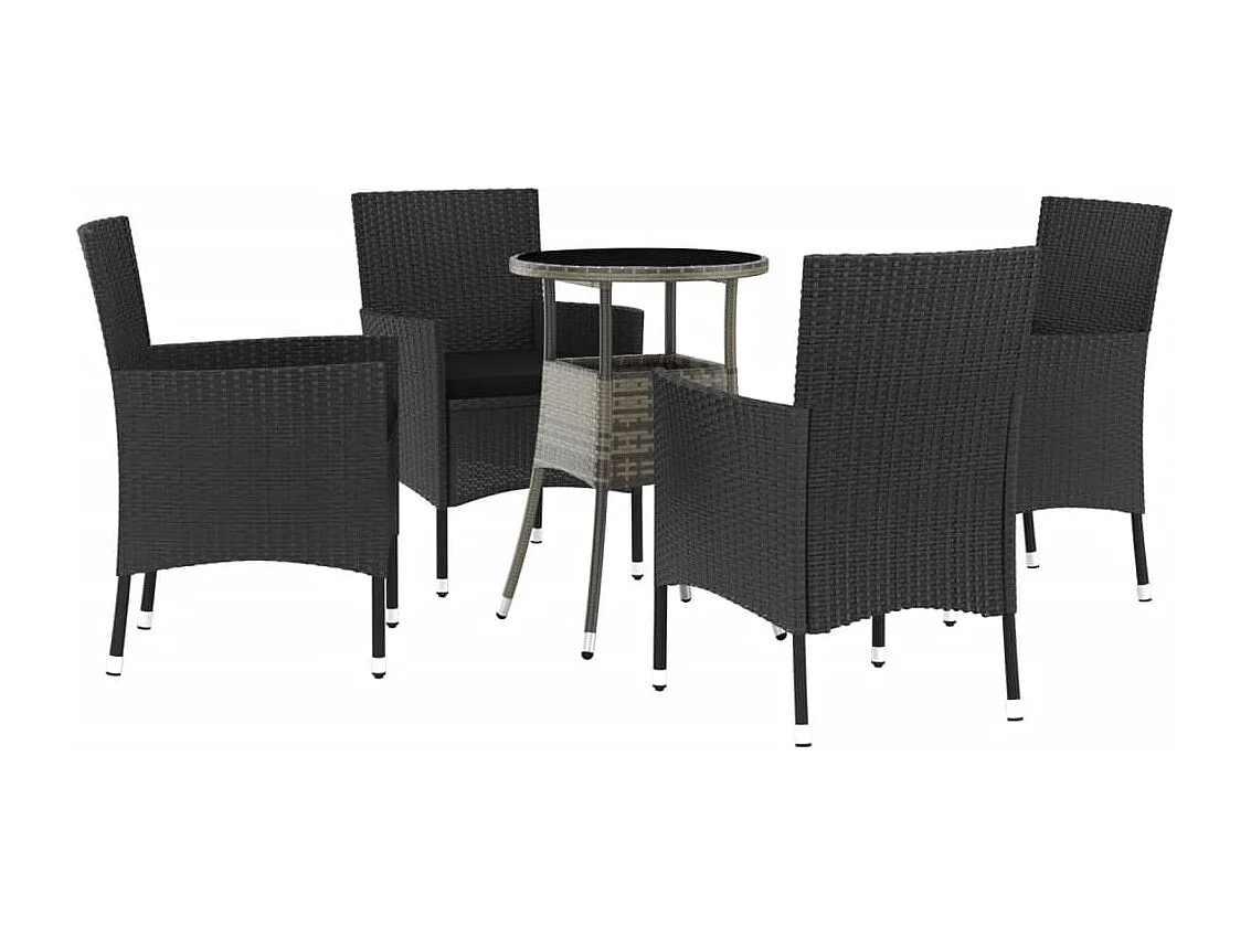 Ensemble de bistro de jardin 5 pcs coussins noir poly rotin