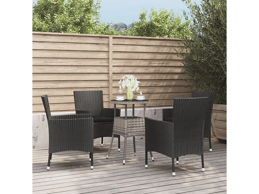 Ensemble de bistro de jardin 5 pcs coussins noir poly rotin