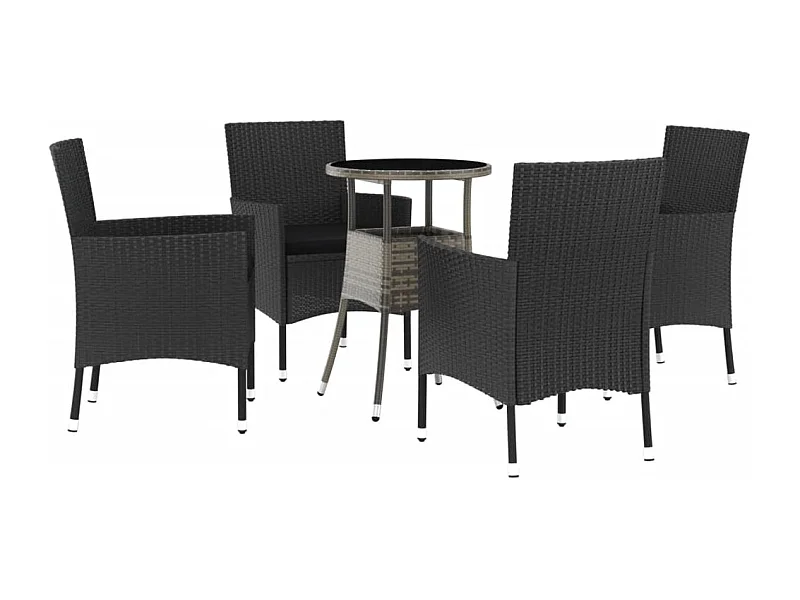 Ensemble de bistro de jardin 5 pcs coussins noir poly rotin