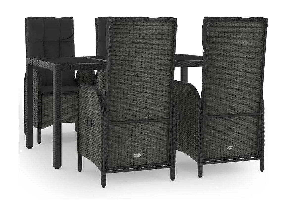 Ensemble à manger de jardin coussins 5pcs Noir Résine tressée