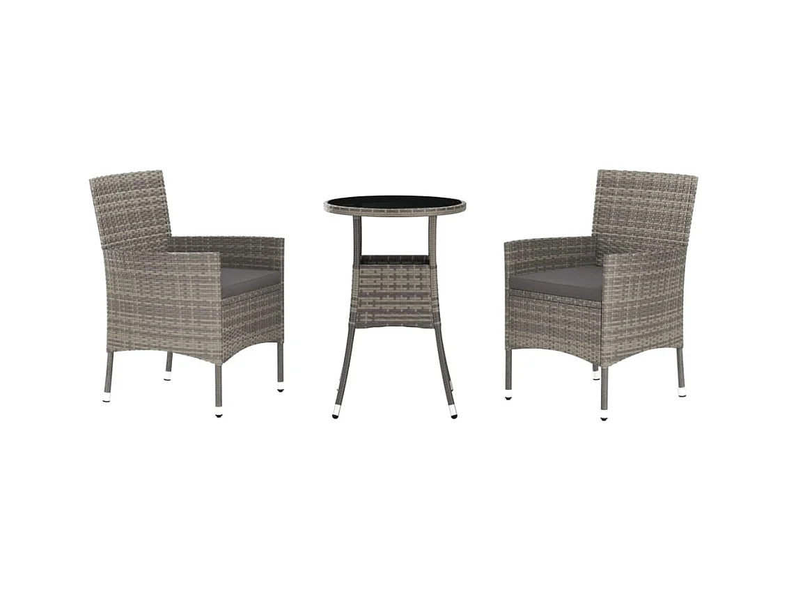 Ensemble de bistro de jardin 3 pcs coussins gris poly rotin