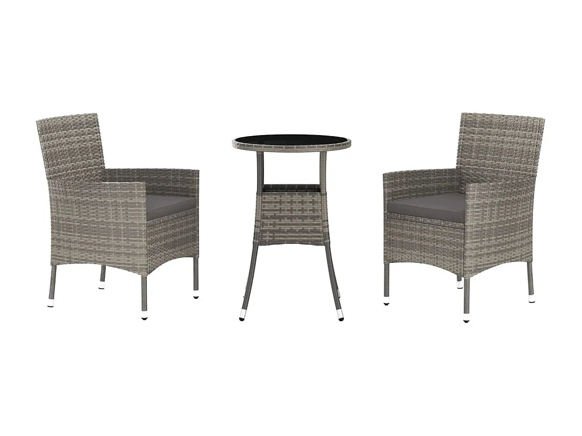 Ensemble de bistro de jardin 3 pcs coussins gris poly rotin