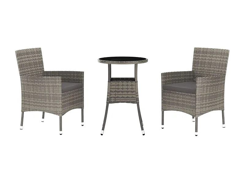 Ensemble de bistro de jardin 3 pcs coussins gris poly rotin