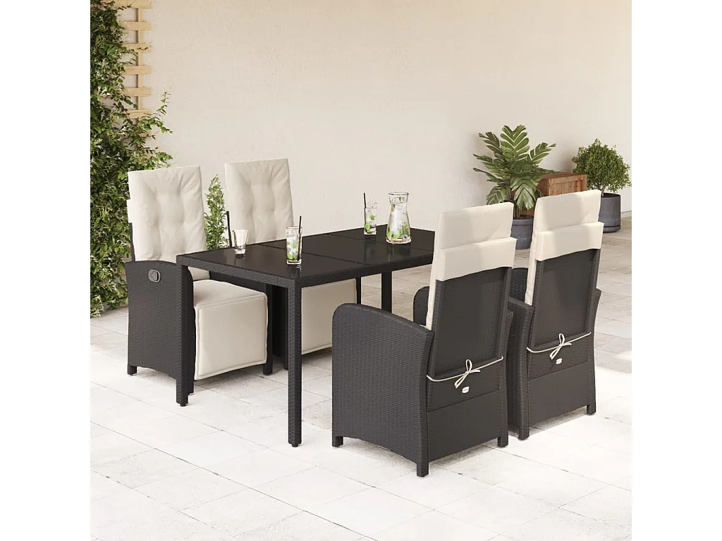 Ensemble à manger de jardin coussins 5pcs Noir Résine tressée