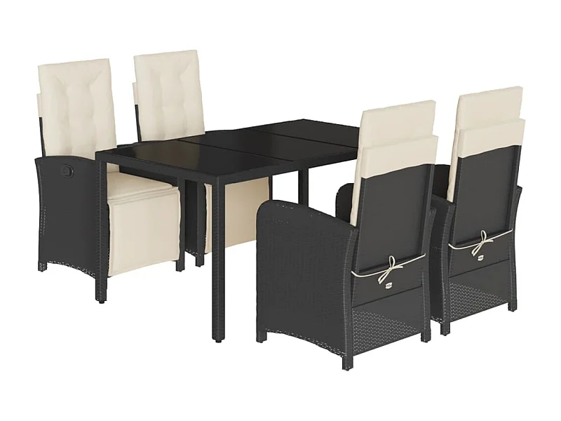 Ensemble à manger de jardin coussins 5pcs Noir Résine tressée