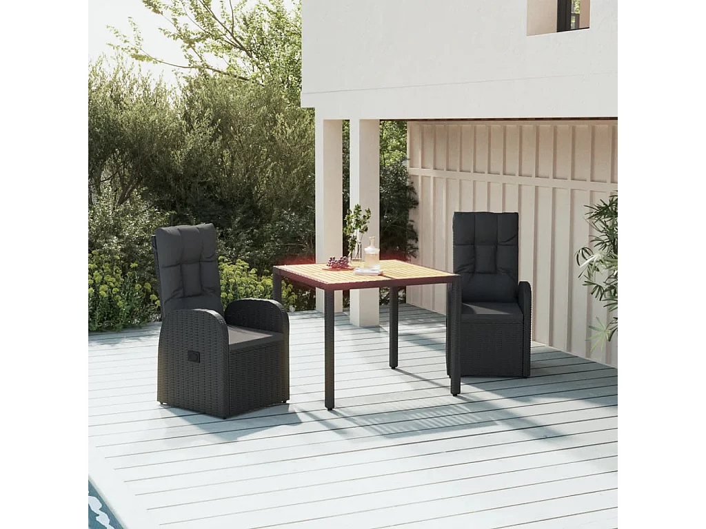 Ensemble à manger de jardin avec coussins 3 pcs Noir
