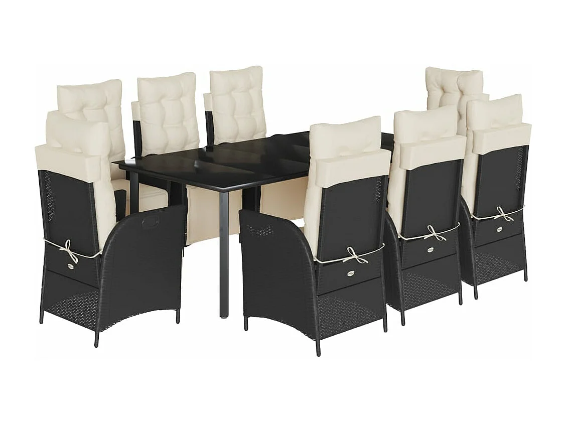 Ensemble à manger de jardin 9pcs coussins noir résine tressée