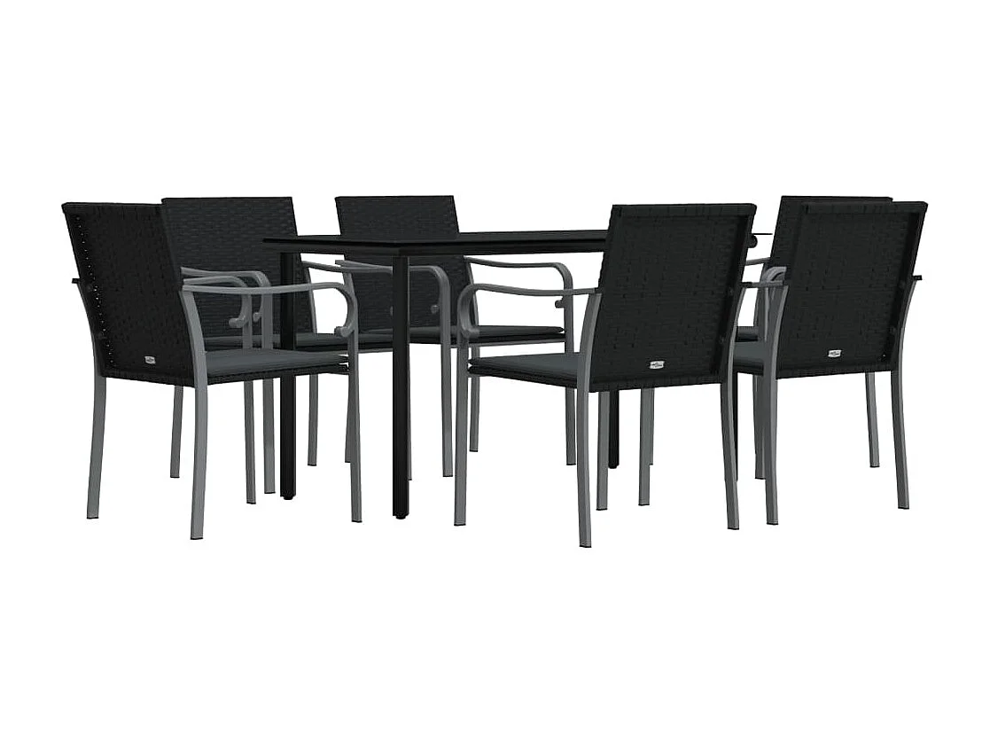 Ensemble à manger de jardin 7 pcs coussins résine tressée acier