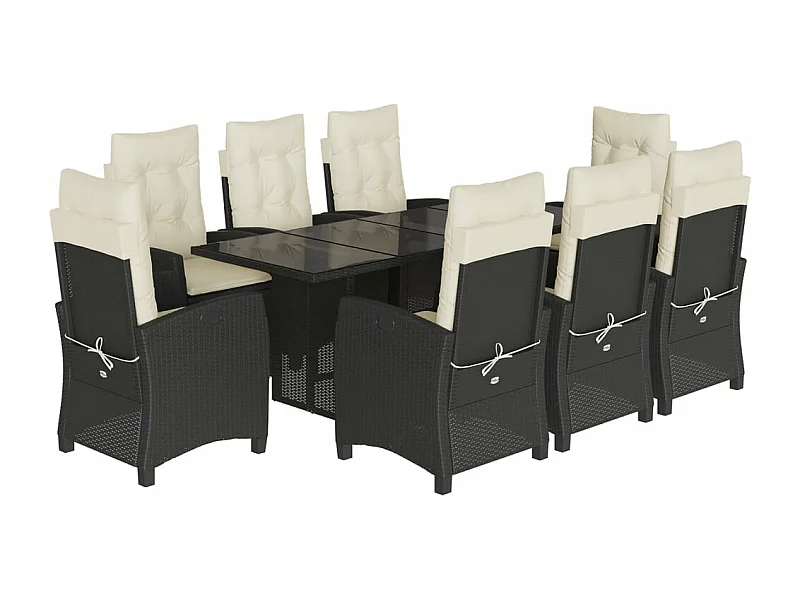 Ensemble à manger de jardin 9pcs coussins noir résine tressée