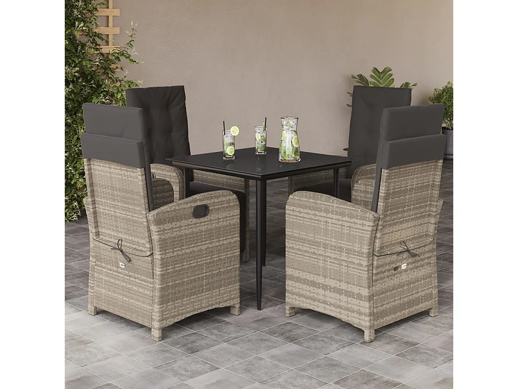 Ensemble à manger de jardin et coussins 5 pcs gris clair rotin