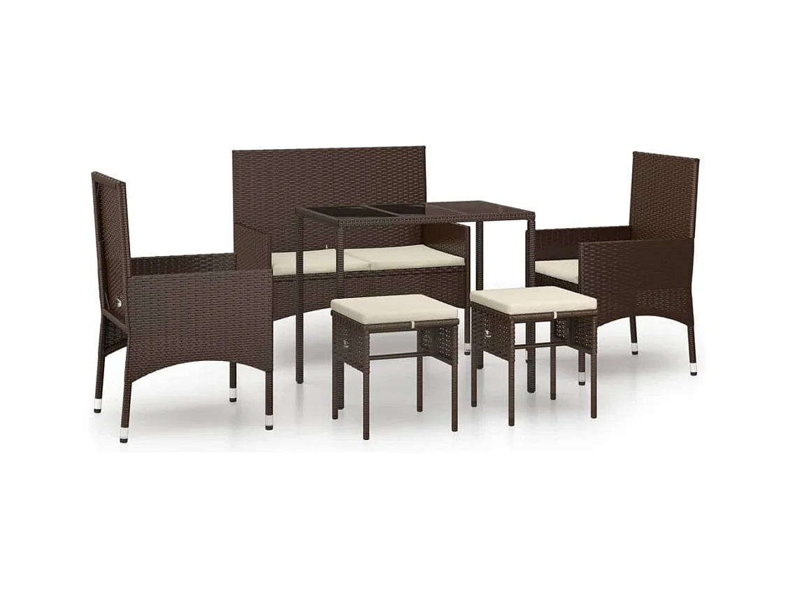 Salon de jardin 6 pcs avec coussins Marron Résine tressée