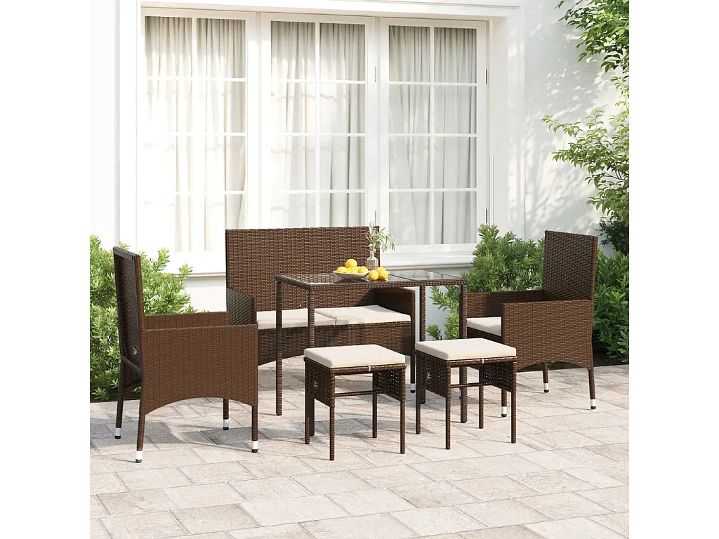 Salon de jardin 6 pcs avec coussins Marron Résine tressée