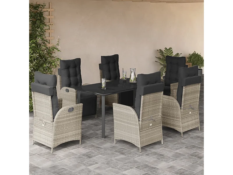 Ensemble à manger de jardin et coussins 7 pcs gris clair rotin