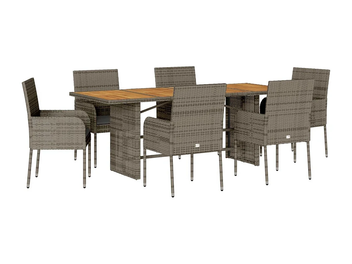 Ensemble à manger de jardin et coussins 7 pcs gris rotin