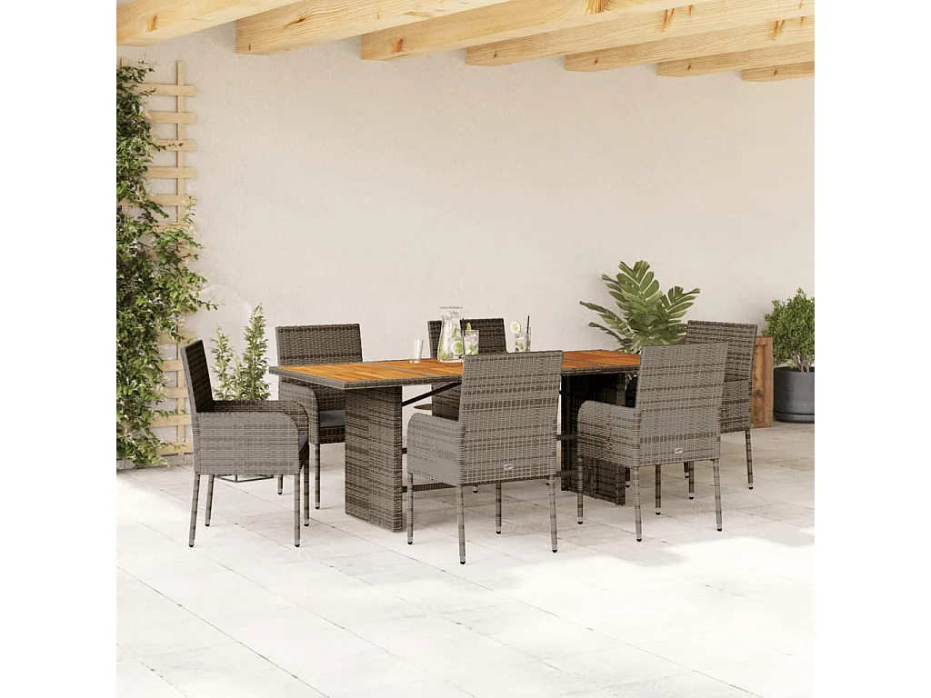 Ensemble à manger de jardin et coussins 7 pcs gris rotin