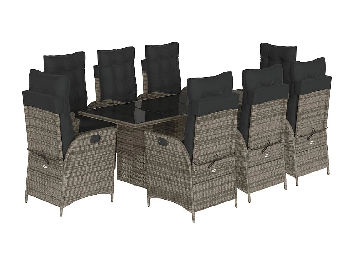 vidaXL Set comedor jardín 9 pzas y cojines ratán sintético gris