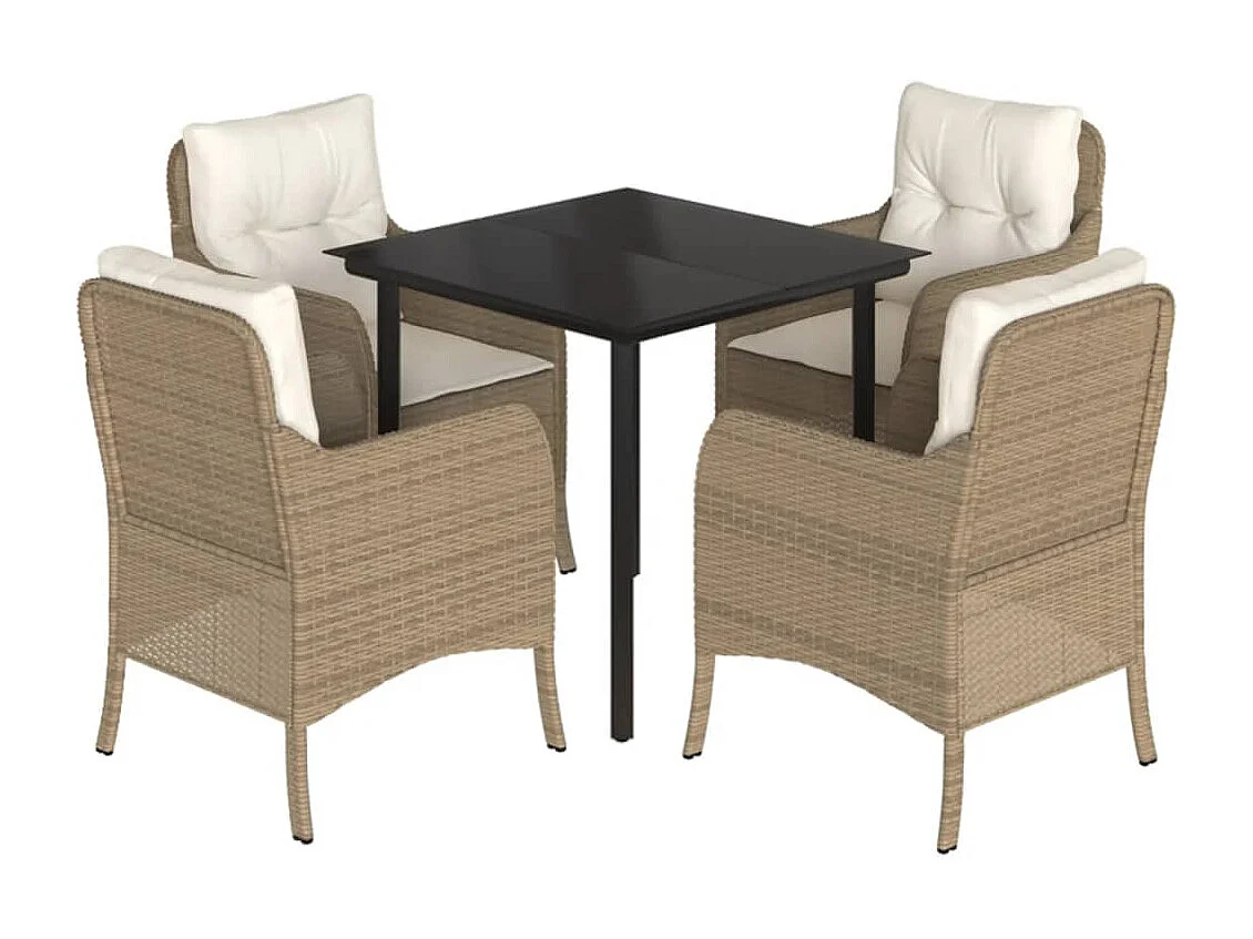 Ensemble à manger de jardin avec coussins 5pcs Beige poly rotin