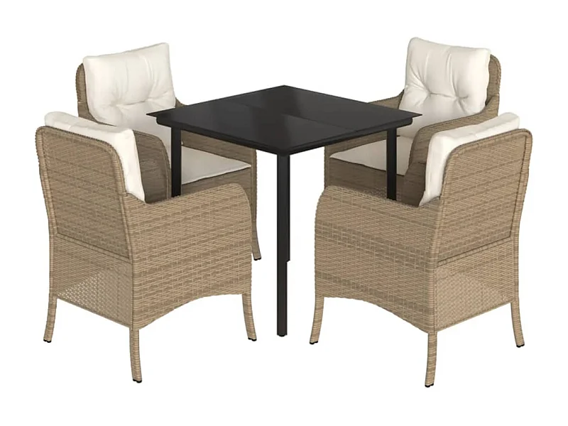 Ensemble à manger de jardin avec coussins 5pcs Beige poly rotin