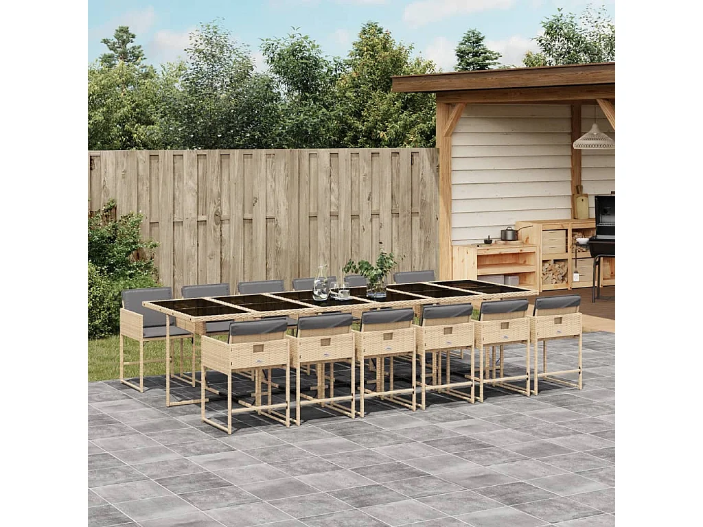 Ensemble à manger de jardin coussins 13 pcs mélange beige rotin