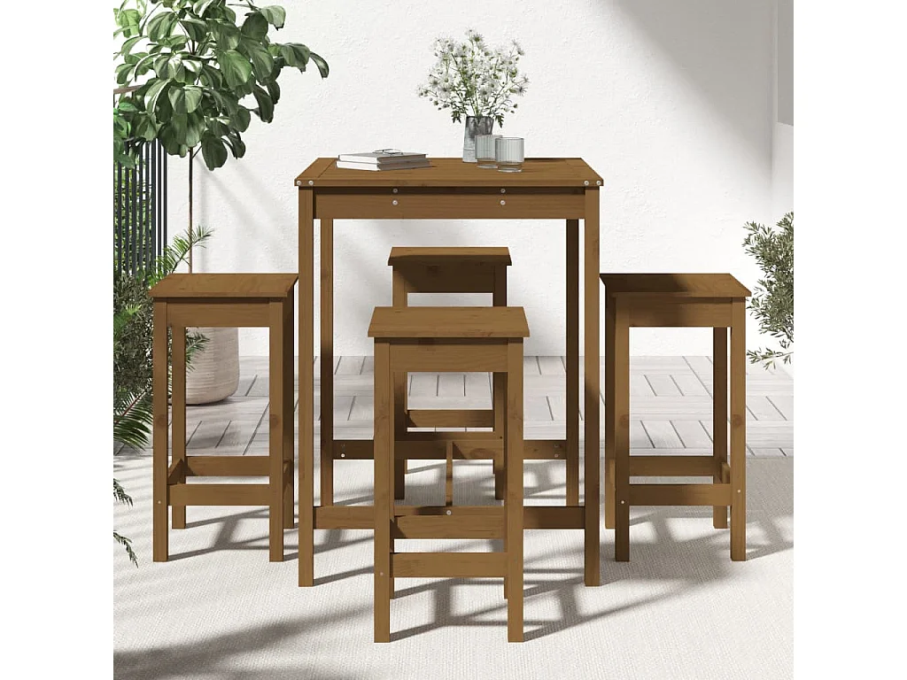 Ensemble de bar de jardin 5 pcs marron miel bois de pin massif