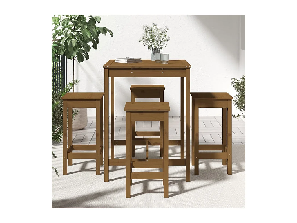 5-delige Tuinbarset massief grenenhout honingbruin