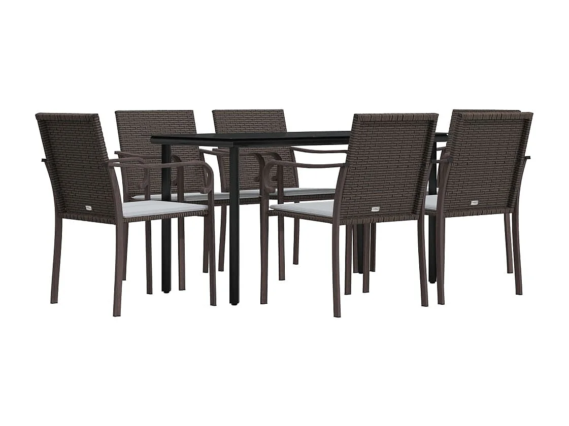 Ensemble à manger de jardin 7 pcs coussins résine tressée acier