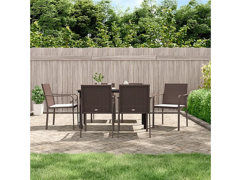 Ensemble à manger de jardin 7 pcs coussins résine tressée acier