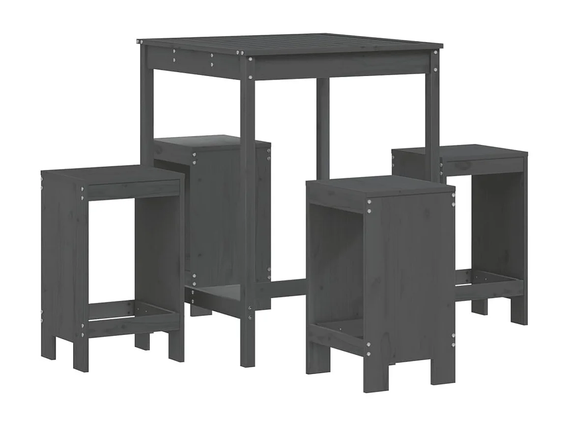 Ensemble de bar de jardin 5 pcs gris bois de pin massif