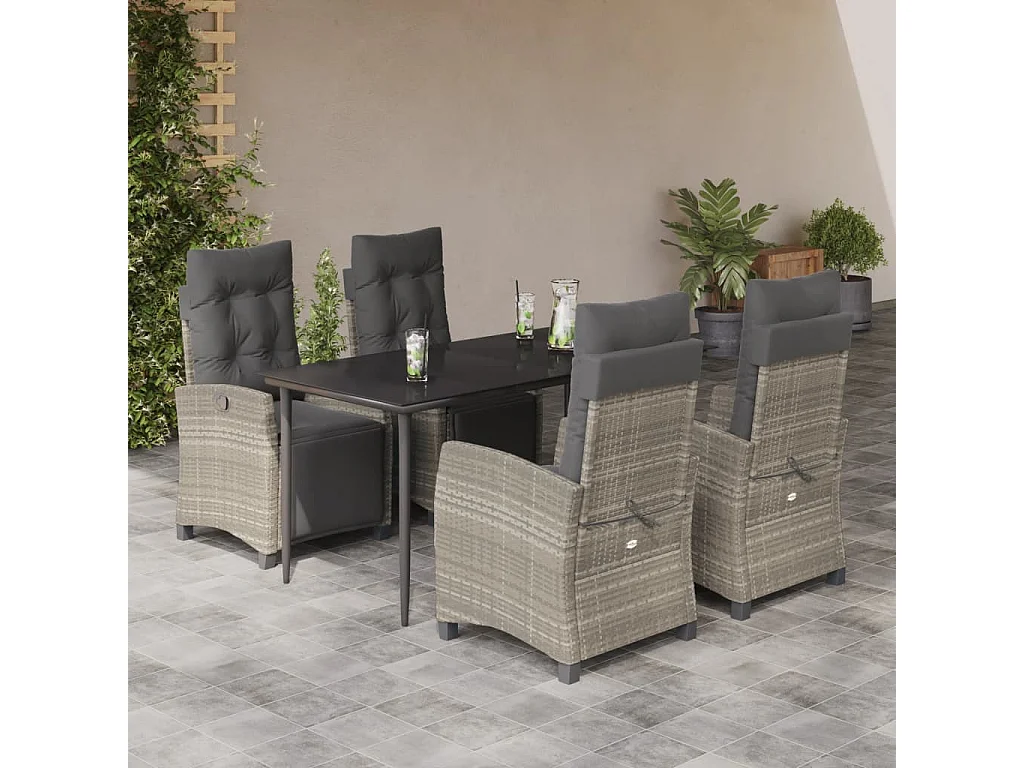 Ensemble à manger de jardin et coussins 5 pcs gris clair rotin