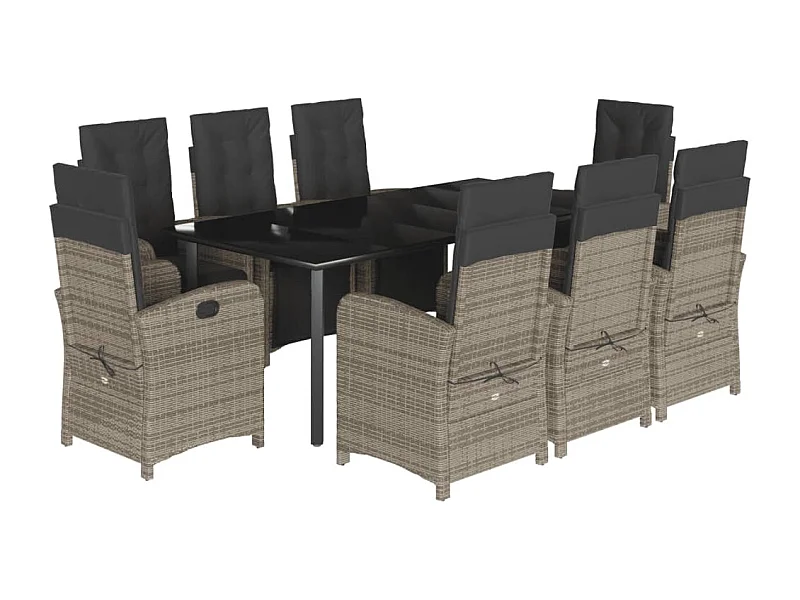 Ensemble à manger de jardin 9 pcs coussins gris résine tressée